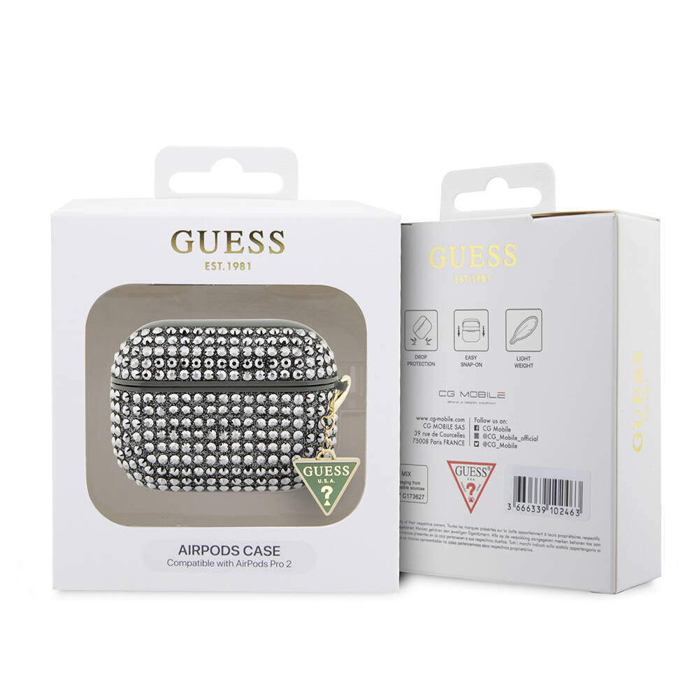 Guess Airpods Pro 2 Orjinal Lisanslı Parıltılı Taş Kaplamalı Üçgen Logo Süs Zincirli Kılıf Guess Airpods Pro 2 Orjinal Lisanslı Parıltılı Taş Kaplamalı Üçgen Logo Süs Zincirli Kılıf